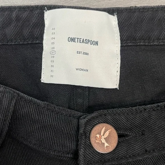 ONE TEASPOON TRUCKERS MID WAIST RELAXED DENIM JEAN SHORTS IN PURE BLACK SIZE 27 - Picture 8 of 16